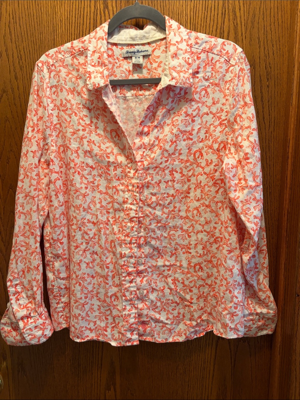 Tommy Bahama White and Coral Vine Print Shirt